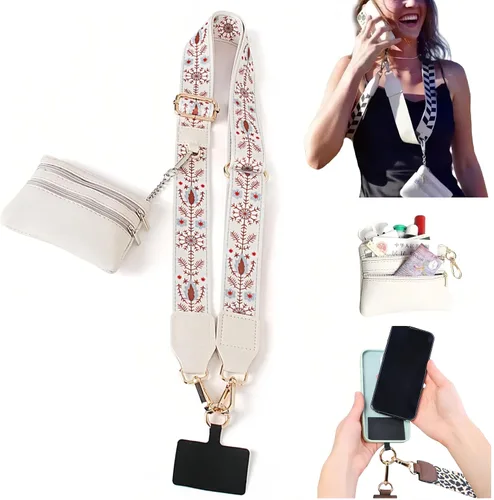 Miniatura 9 de Soporte cruzado para teléfono para mujer, nueva correa de teléfono con bolsa con cremallera, correa cruzada ajustable Negro