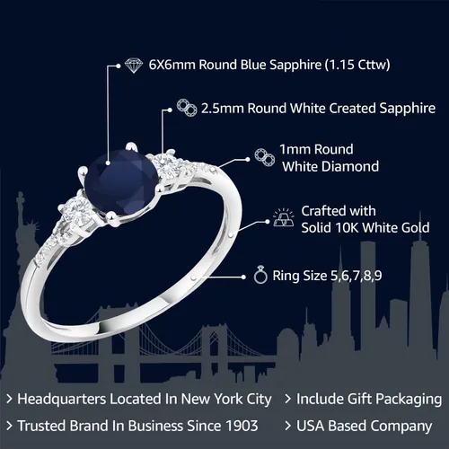 Miniatura 2 de Gem Stone King Anillo de compromiso de 3 piedras preciosas redondas de oro blanco de 10 quilates con piedra natal de 0.236 in con piedra natal
