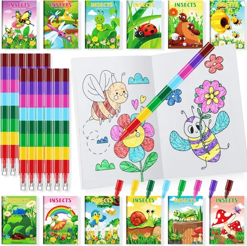 Miniatura 36 de BenLouis 24 mini libros para colorear del espacio exterior para niños con 24 crayones apilables, regalos de fiesta de astronautas, libros