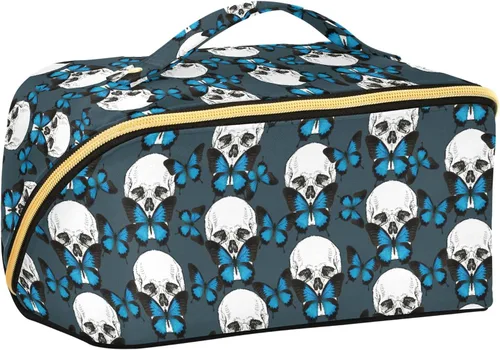 Miniatura 13 de Bolsa Organizadora de Maquillaje, Bolsa de Maquillaje de Halloween con Murciélagos Negros y Cielo Nocturno con Estrellas, Bolsa de Maquillaje