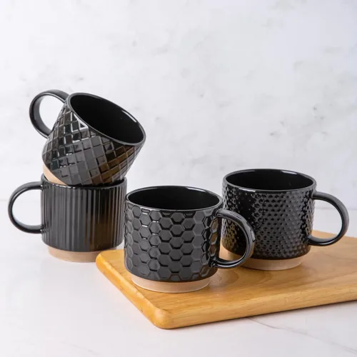 Miniatura 12 de GBhome Tazas de café apilables de 6 onzas, tazas de café de cerámica con patrones de textura para hombre, mujer, papá, mamá, juego de 4 tazas