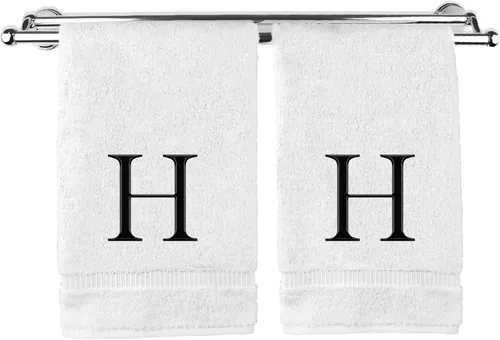 Miniatura 131 de Toalla de mano monogramada, regalo personalizado, juego de 2 - Toalla bordada con letra de bloque dorada - Extra absorbente 100% algodón turco