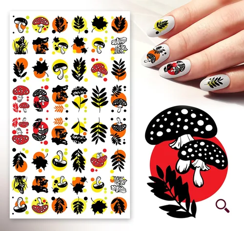 Miniatura 9 de Calcomanías para uñas (5 hojas) FLONZNAIL Ácido Psicodélico Setas Decoración de Uñas