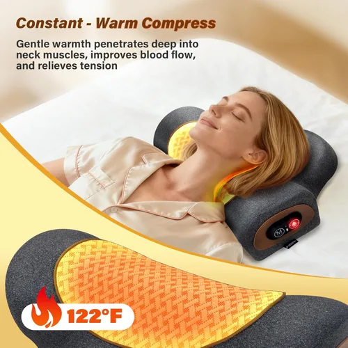 Miniatura 5 de Almohada masajeadora de cuello recargable 3 en 1 con calor, vibración y tracción de aire, almohada térmica para el cuello, joroba, relajación Negro