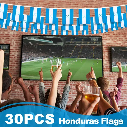 Miniatura 5 de Banderín de bandera de Honduras, pequeña mini bandera hondureña, decoración nacional de país para escuela, fiesta, eventos deportivos, 33 pies 30