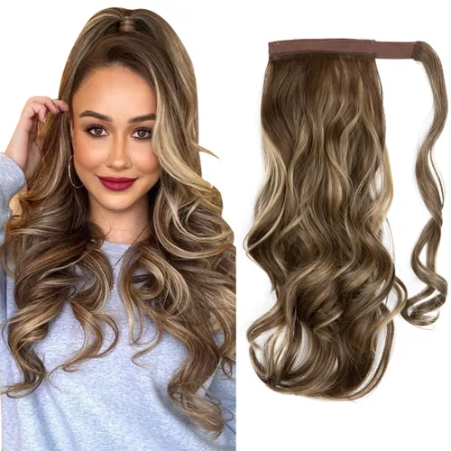 Miniatura 7 de CJL HAIR Extensión de cola de caballo de 18 pulgadas con cabello rizado y ondulado, clip de cola de caballo, peluca sintética falsa para mujeres