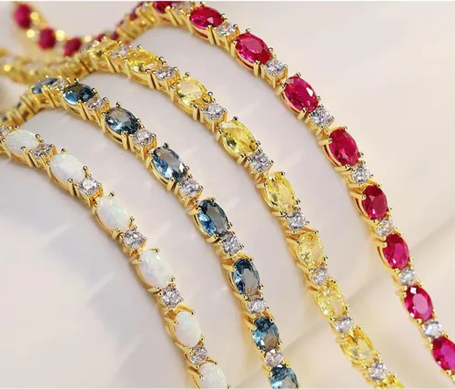 Miniatura 4 de FANCIME Pulseras de plata de ley chapada en oro de 14 quilates, pulseras de tenis de plata de ley de 0.157 pulgadas, pulseras de oro, pulseras