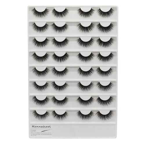 Bandeja grande, 16 pares de pestañas postizas de visón 3D hechas a mano, naturaleza, largas, dramáticas, negras, suaves y de volumen ligero,