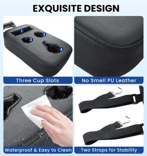 Miniatura 4 de Portavasos de Coche Mejorado con Correas de Seguridad Duales, Portavasos para Asiento Trasero de Coche, Portavasos de Camión de Cuero PU