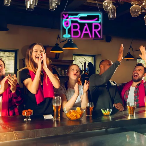 Miniatura 5 de Letreros de neón para bar en casa, bar con atenuador de 10 niveles, luces de neón alimentadas por USB o batería para cueva de hombre, pub, club