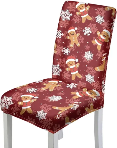 Miniatura 8 de HUGS IDEA Snowman Seat Covers for Dining Room Chairs Set of 2 Santa Claus Stretch Chair Slipcovers Protector Removable and Washable Kitchen Dining