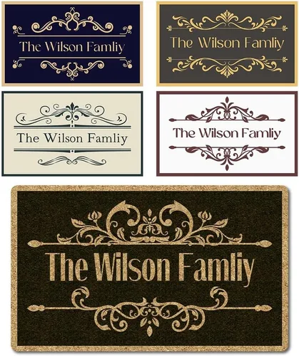 Tapetes para puerta – Tapete vintage personalizado de bienvenida para el hogar, nombre de familia, perfil bajo, tapete personalizado para puerta