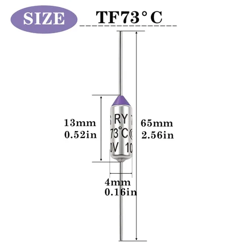 Miniatura 2 de Tnisesm Fusible térmico de metal de 73 grados, 10 unidades, 10 A, 250 V, con conectores a tope no aislados (22-18 AWG) para transformador de motor