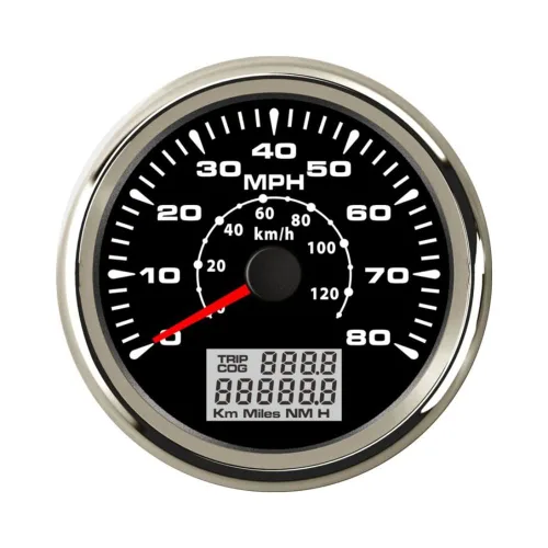 Miniatura 9 de ELING Velocímetro GPS para coche, motocicleta, barco con odómetro 0-80 mph, 0-120 km/h, para ATV, UTV, con 8 luces de fondo de 85 mm Negro+Negro