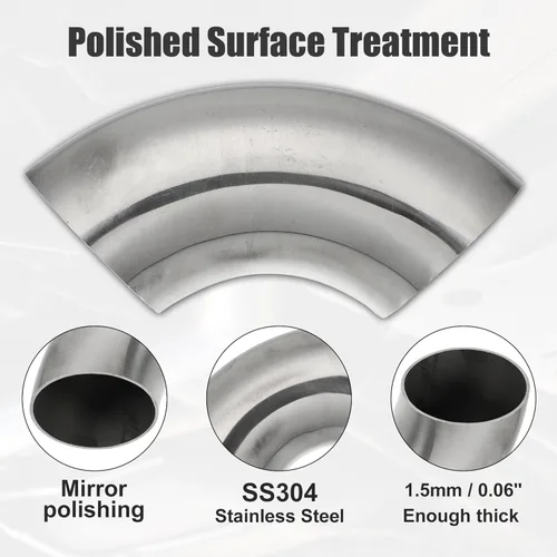 Miniatura 4 de X AUTOHAUX 2 piezas OD 2.25 pulgadas 90 grados 1.5mm de espesor Codo curvo de mandril SS304 de acero inoxidable tubo curvado para tubo de escape