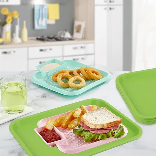 Miniatura 6 de MUKCHAP Paquete de 12 bandejas para servir comida rápida, bandeja rectangular de plástico de 10 x 14 pulgadas, color verde