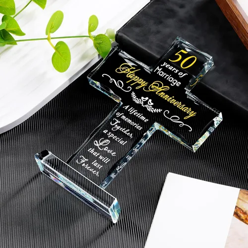 Miniatura 5 de YWHL 50 aniversario de boda, regalos de cruz religiosa para mujeres y hombres, regalo romántico de 50 años para él y ella, recuerdo de cruz