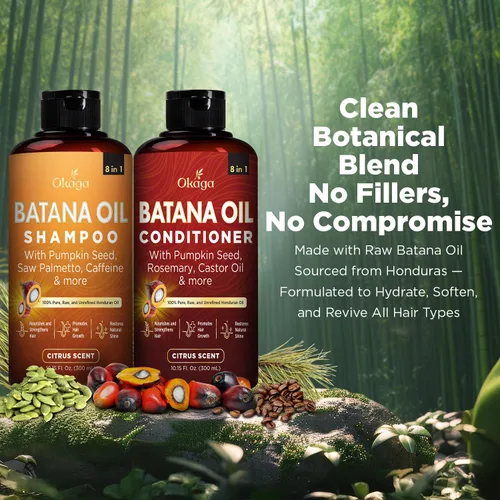 Miniatura 2 de Paquete de Champú y Acondicionador de Aceite de Batana (Set de Ducha Okaaga) con Jugo de Hoja de Aloe Vera, Serenoa, Cafeína, Biotina, Jojoba