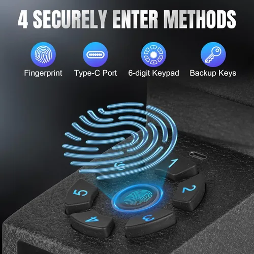 Miniatura 2 de Caja fuerte para pistola de mano, caja fuerte biométrica con apertura biométrica, 3 formas de acceso rápido con huella dactilar/código PIN/CLAVE