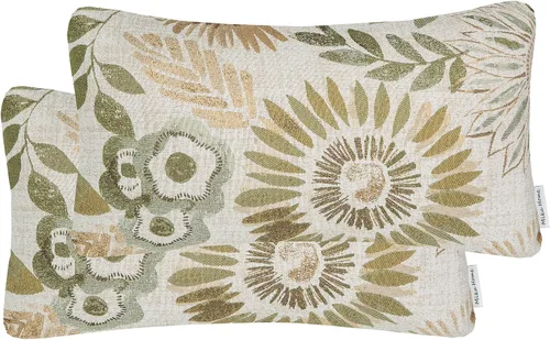 Miniatura 7 de Mika Home Paquete de 2 fundas de cojín rectangulares decorativas oblongas para silla, patrón de girasol, 12 x 20 pulgadas, color azul crema