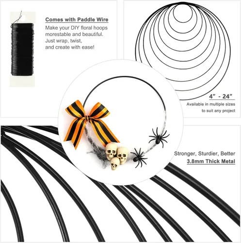 Miniatura 7 de Paquete de 8 aros florales de metal de 12 pulgadas para manualidades, anillos de macramé, coronas, anillos de atrapasueños, coronas, anillos