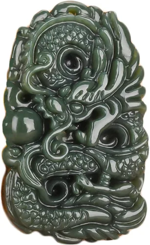 Miniatura 12 de China Natural Hetian Green Jade Nefrita Tallado Fengshui Zodiaco Dragón Bestia Colgante Amuleto Dragón 3#