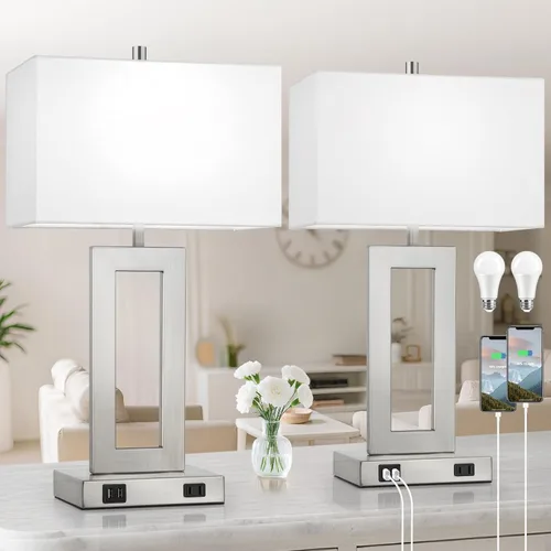 Miniatura 22 de TOBUSA Juego de 2 lámparas de mesa de 28 pulgadas de alto para salas de estar, modernas lámparas de mesa negras con control táctil para dormitorio