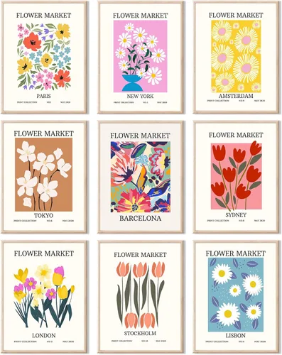 Miniatura 14 de RETRART Flower Market - Arte de pared, pósteres de Matisse e imágenes de flores, juego de impresión abstracta para dormitorio y sala de estar, 8 x