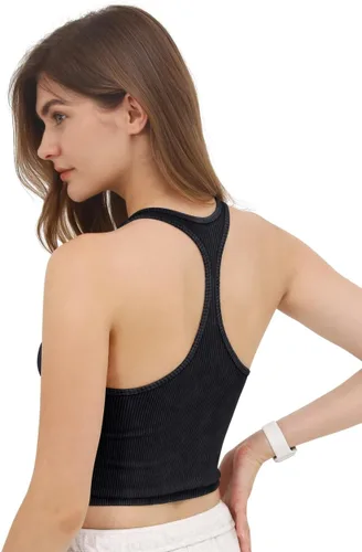 Miniatura 3 de ODODOS - Camiseta corta sin mangas, camisola con tejido acanalado, sin costuras, para mujer, paquete de 3unidades