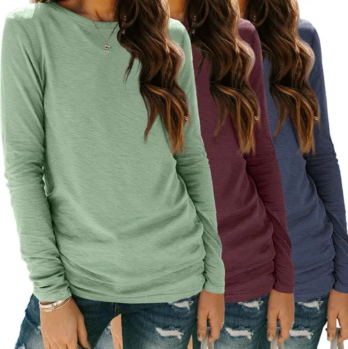 Miniatura 6 de SUNBS Paquete de 3 camisas de manga larga para mujer, ajuste holgado, ropa de otoño, ropa de moda 2025, camisetas básicas de entrenamiento, trajes