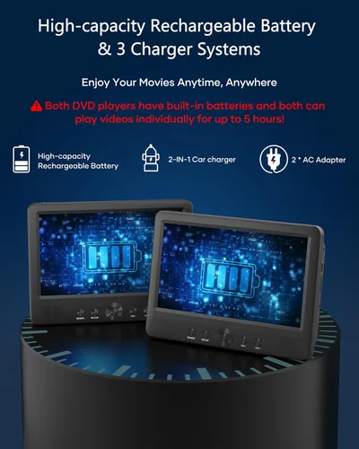 Miniatura 5 de WONNIE 10.5" Reproductores de DVD para coche portátiles de doble pantalla para reposacabezas, reproduce una misma película o dos diferentes
