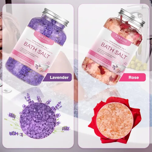 Miniatura 3 de Kit de sales de baño, sal rosa del Himalaya, 46 onzas, paquete de 2 aceites esenciales de sal de Epsom natural y lavanda, relaja y duerme mejor