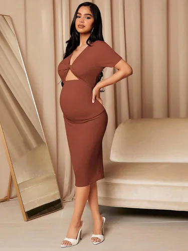 Miniatura 3 de Verdusa Vestido de maternidad de manga corta para mujer, corte frontal, ajustado, de tubo