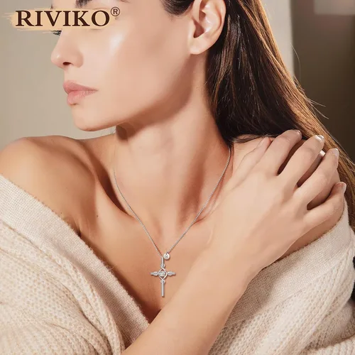 Miniatura 4 de RIVIKO Collar con dije de cruz con inicial para mujeres y niñas, plata de ley 925, delicados collares de letras, nombre del alfabeto, joyería