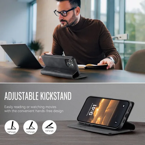 Miniatura 8 de Funda tipo cartera para iPhone 14 Plus, de piel, con tarjetero y soporte, cierre magnético, bloqueo RFID, TPU a prueba de golpes, compatible