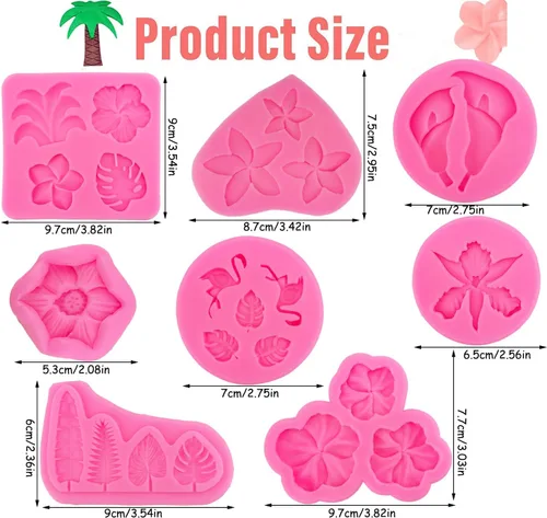Miniatura 5 de 8 moldes de flores tropicales y hojas, molde de silicona para chocolate, plumeria, hibisco, flores, Monstera, hojas de palma, fondant, pasta