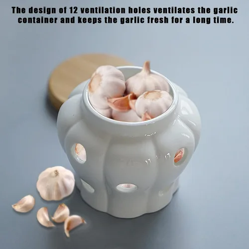Miniatura 4 de MEKBOK Garlic Keeper,Garlic Keeper para mostrador,Contenedor de ajo ventilado blanco,Contenedor de almacenamiento de ajo de cerámica con tapa