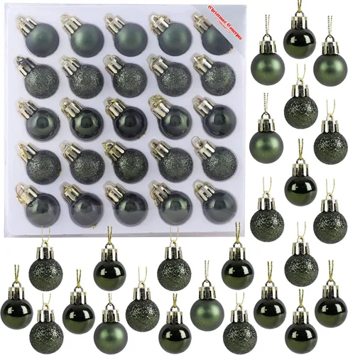 Miniatura 20 de Christmas Concepts® Juego de 25 mini bolas para árbol de Navidad - 25 mm - Adornos colgantes decorados con acabado brillante, mate y purpurina