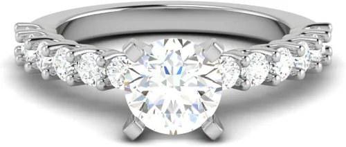 Miniatura 2 de Anillo de compromiso de 0.50 a 3.0 quilates de corte redondo creado en laboratorio con anillo de diamante redondo con acento de diamantes redondos