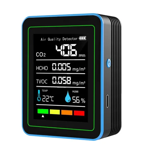 Monitor de calidad del aire interior: Sensor de humedad de temperatura con CO2, TVOC, HCHO, detector portátil profesional, medidor de calidad del