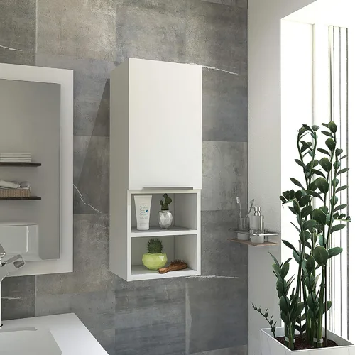 Miniatura 10 de Armario de pared para baño, botiquín montado en la pared, puerta única y estantes abiertos, sala de estar, baño, organizador de almacenamiento Negro
