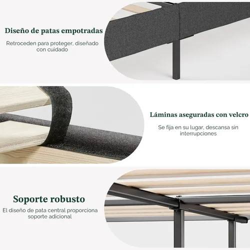 Miniatura 7 de Zinus Queen Maya - Marco de cama tapizado con cabecera asimétrica, listones de madera duraderos, estructura resistente, sueño sin ruido, no necesita