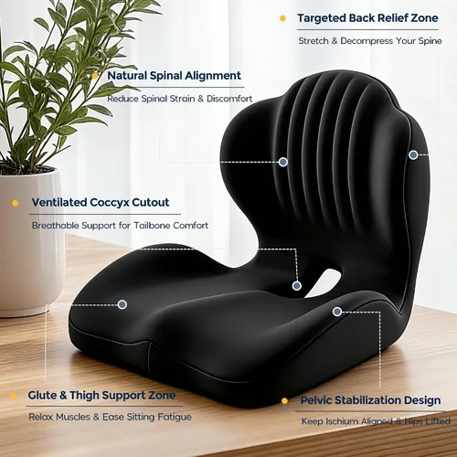 Miniatura 6 de Cojín de asiento para silla de oficina y automóvil, cojines de asiento ergonómicos en forma de L, cojín ortopédico de espuma viscoelástica con hueco