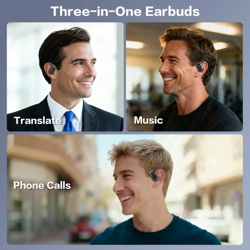 Miniatura 8 de Auriculares de traducción AI en tiempo real, 144 traductores de idiomas auriculares auriculares, traductores de inglés 3 en 1, auriculares