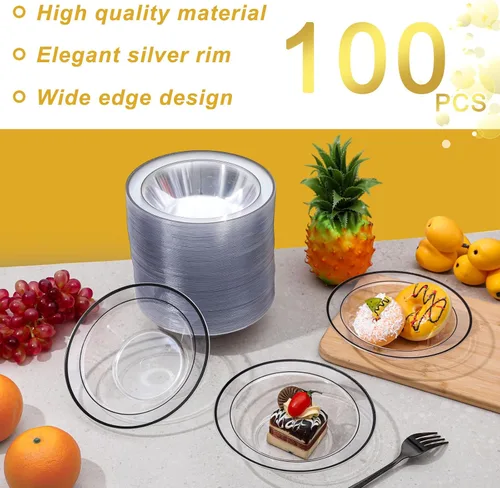 Miniatura 4 de Tanlade 100 cuencos de plástico con borde de 12 onzas, tazones desechables para sopa, elegantes para fiestas, postres, vajilla desechable