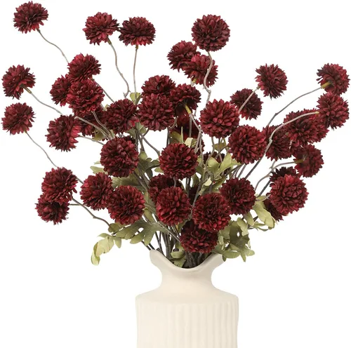 Miniatura 28 de DuHouse 6 piezas de flores artificiales de seda falsa pompón, mini rosa falsa pequeña con tallos para ramos de bodas, centros de mesa, jarrones, Café