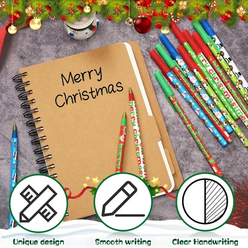 Miniatura 3 de JANYUN Bolígrafos de Navidad, 26 unidades de lindos bolígrafos de tinta de gel de dibujos animados, bolígrafos retráctiles de Navidad para adultos