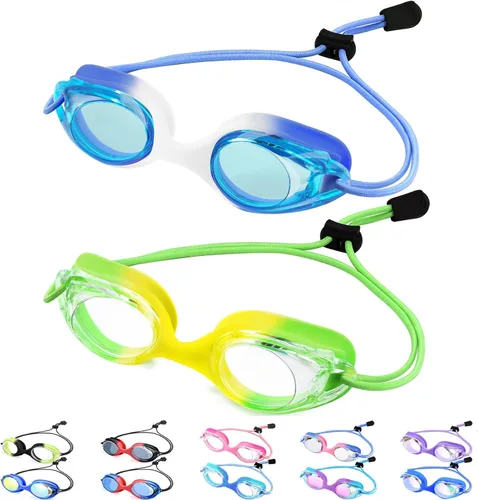 Vvinca Gafas de natación para niños con correa elástica, sin fugas, antivaho, gafas para niños pequeños con ajuste rápido, edades 3-14 03-azul