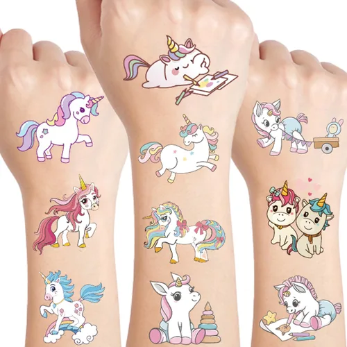 UVUXO Tatuaje temporal para niña – 84 estilos lindos tatuajes de dibujos animados temporales para niñas cuerpo brazo hombro lindos tatuajes Unicornio
