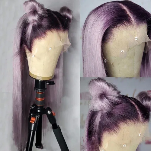 Miniatura 10 de QD-Tizer Pelucas de cabello sintético con encaje frontal de 13 x 6 pulgadas, sin pegamento, color rojo vino, color burdeos, pelucas de cabello largo